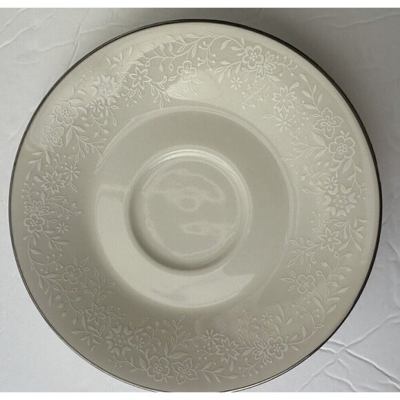 Noritake Affection Tea Cup Saucer Vintage Ivory Floral Silver Trim 7192 - Picture 1 of 2